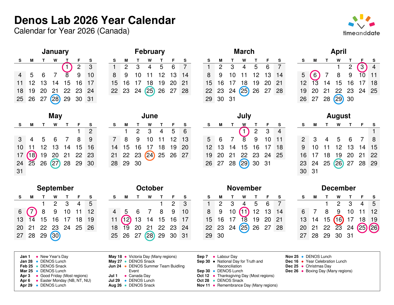 Canada 2026 calendar