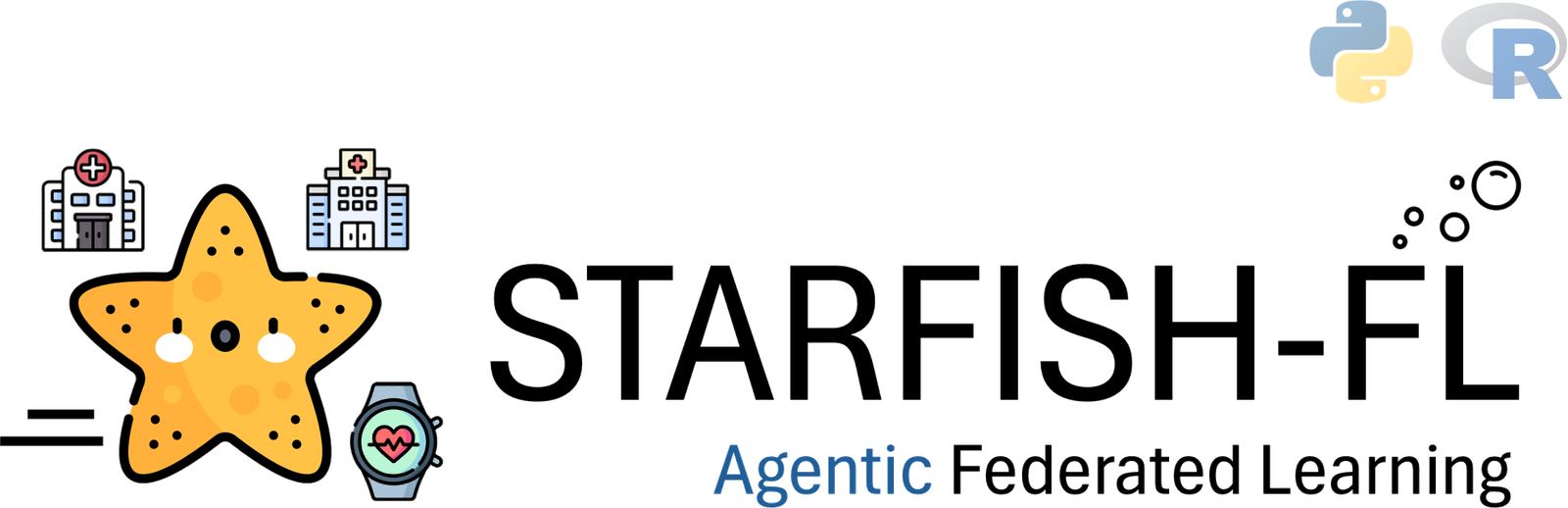 The Starfish-FL logo, agentic federated learning in Python and R